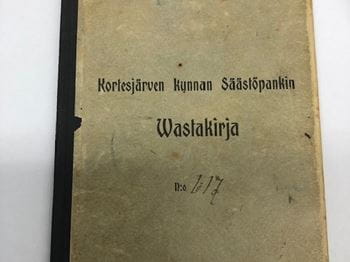 Kortesjärven kunnan Säästöpankin Wastakirjan kansi.