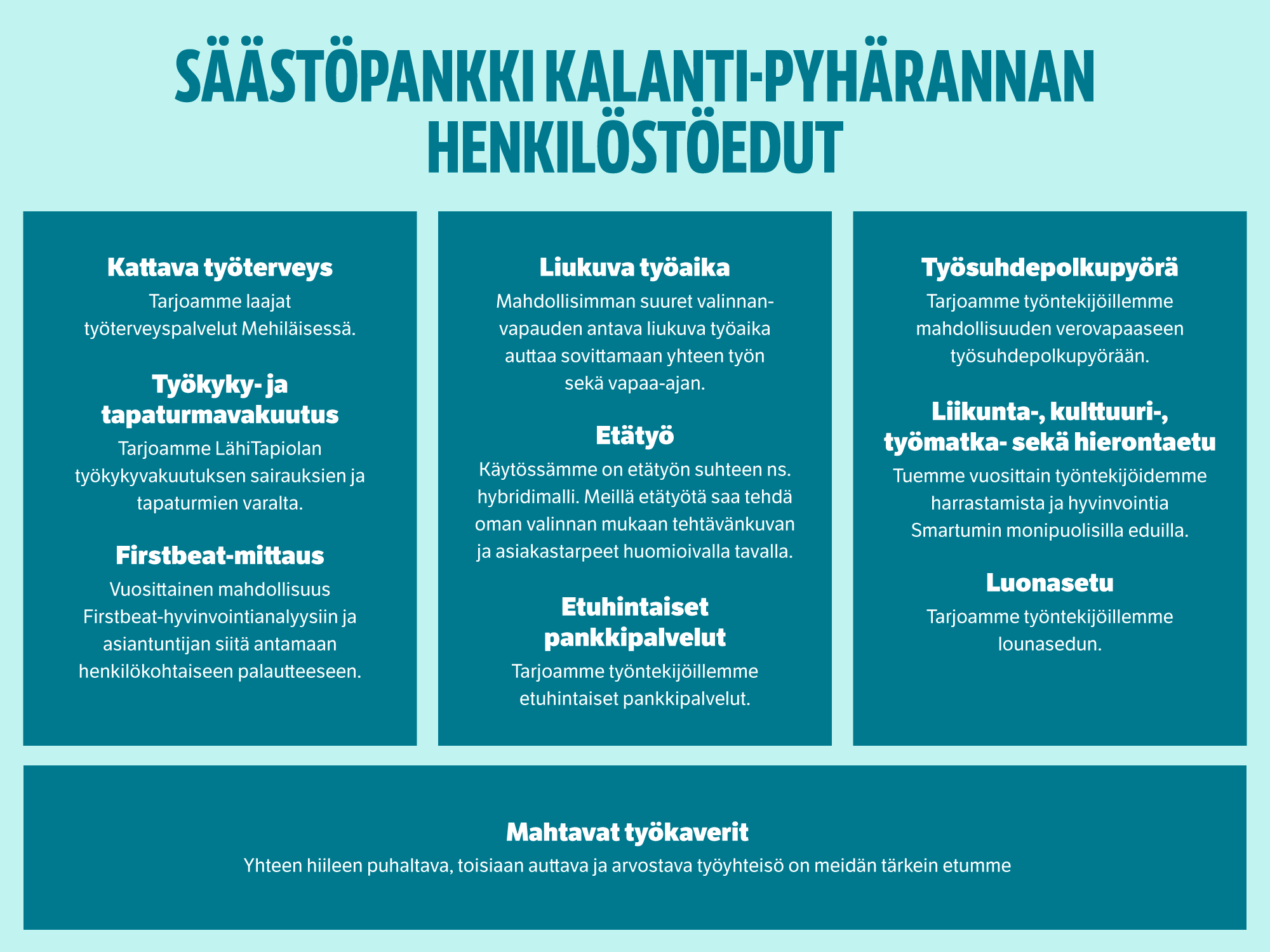 Säästöpankki Kalanti-Pyhärannan henkilöstöedut.