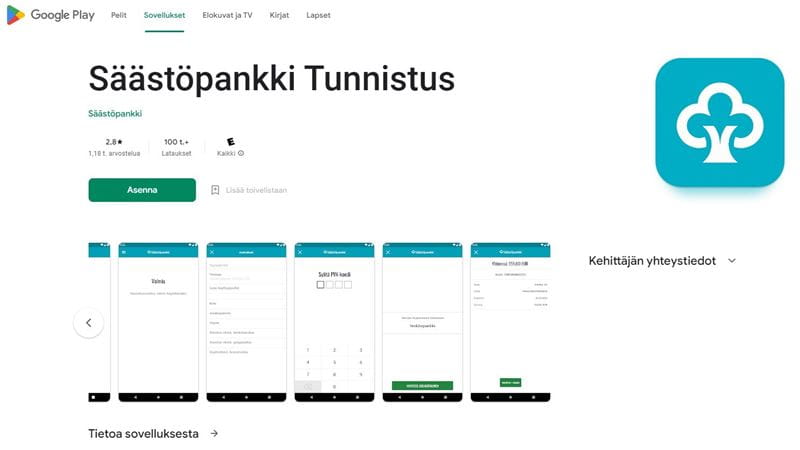 Kuva Säästöpankki Tunnistuksesta Google play -appstoressa.