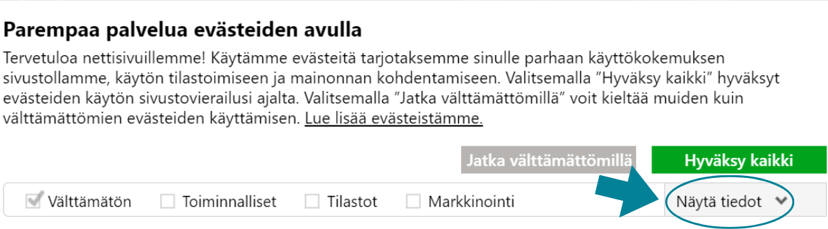 Ohjekuva siitä, miten voi tarkistaa hyväksyttävät evästeet.