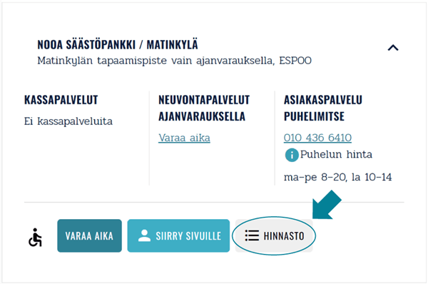 Ohjekuva siitä, mistä verkkosivuilta löytää hinnaston.