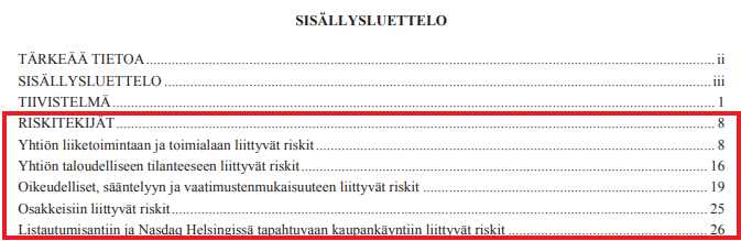 Sisällysluettelo riskitekijät