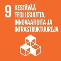 Kuvituskuva vastuullisuuden mittarista, jossa teksti: kestävää teollisuutta, innovaatioita ja infrastruktuureja.